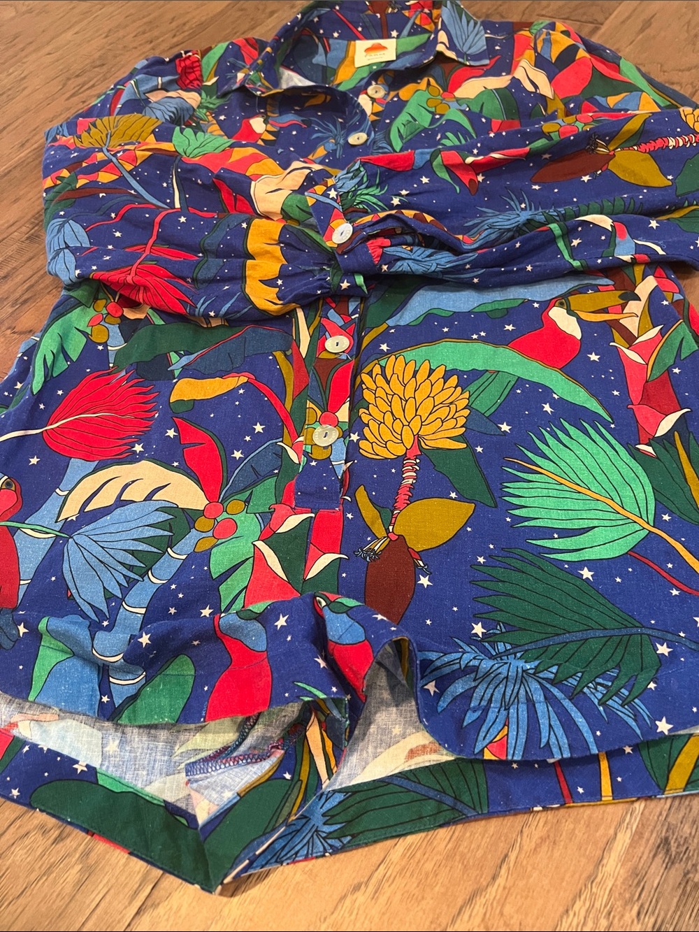 Farm Rio Colorful Forest Button-Front Romper Size Medium - Picture 6 of 7